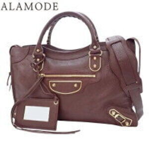 BALENCIAGA Metallic City Handbag Shoulder Bag Leather Bordeaux